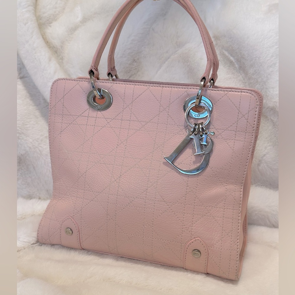 Vintage Christian Dior Lady Dior Handbag Pink Cannage Silver Hardware CD